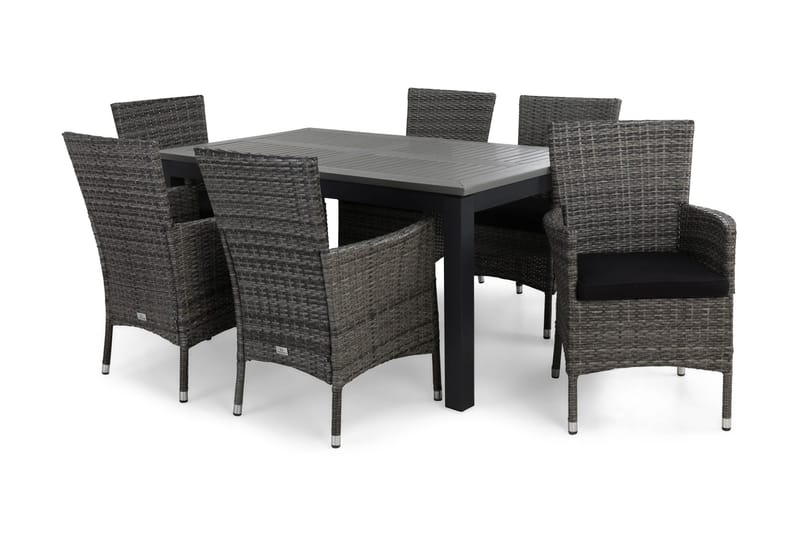 Monaco Havesæt 152-210 + 6 Thor Lænestole m Hynde, Sort/Grå/Sort