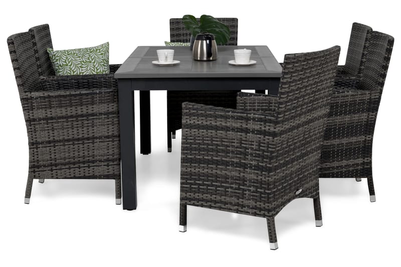 Monaco Havesæt 152-210 + 6 Thor Lænestole - Sort/Grå - Havemøbler - Udendørsgruppe - Havesæt