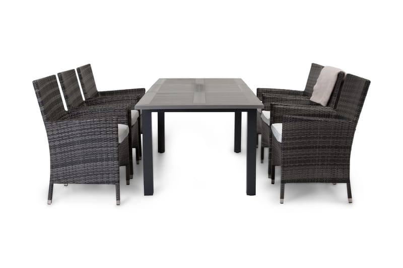 Monaco Havesæt 152-210 + 6 Thor Lænestole, Sort/Grå