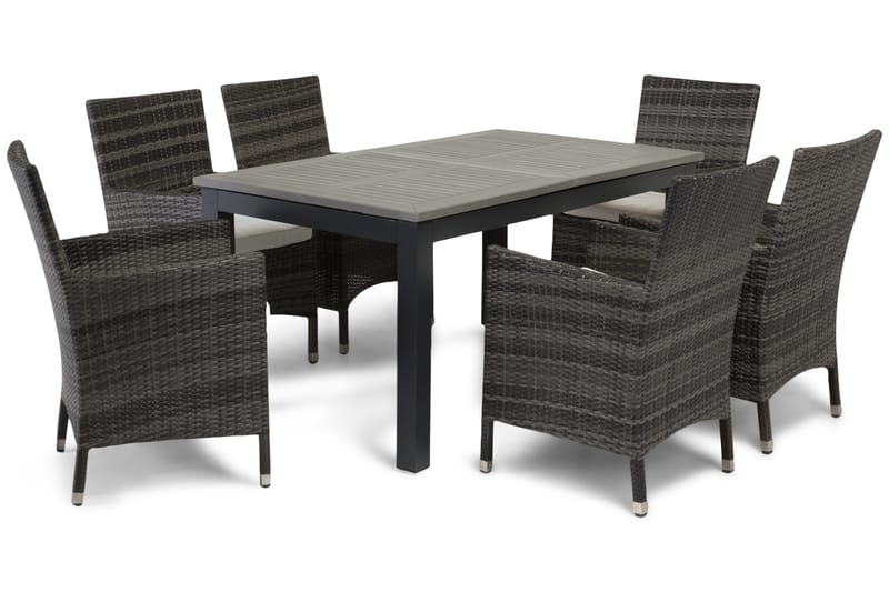 Monaco Havesæt 152-210 + 6 Thor Lænestole - Sort/Grå - Havemøbler - Udendørsgruppe - Havesæt