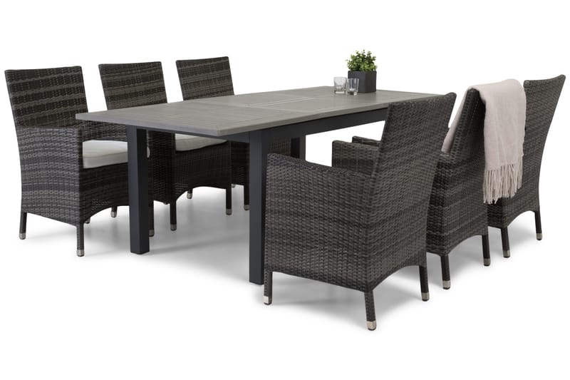 Monaco Havesæt 152-210 + 6 Thor Lænestole - Sort/Grå - Havemøbler - Udendørsgruppe - Havesæt