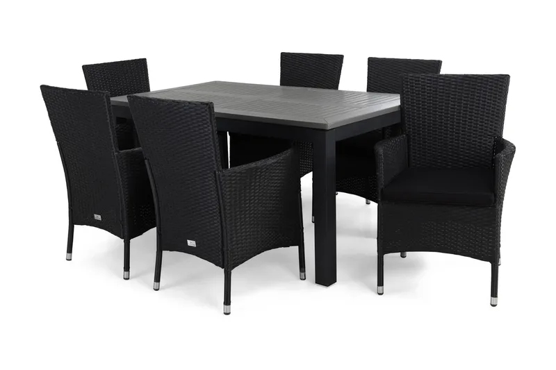 Monaco Havesæt 152-210 + 6 Thor Lyx Lænestole m Hynde, Sort/Sort/Sort