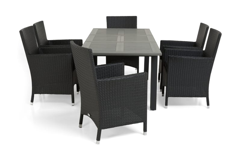 Monaco Havesæt 152-210 + 6 Thor Lyx Lænestole, Sort/Sort