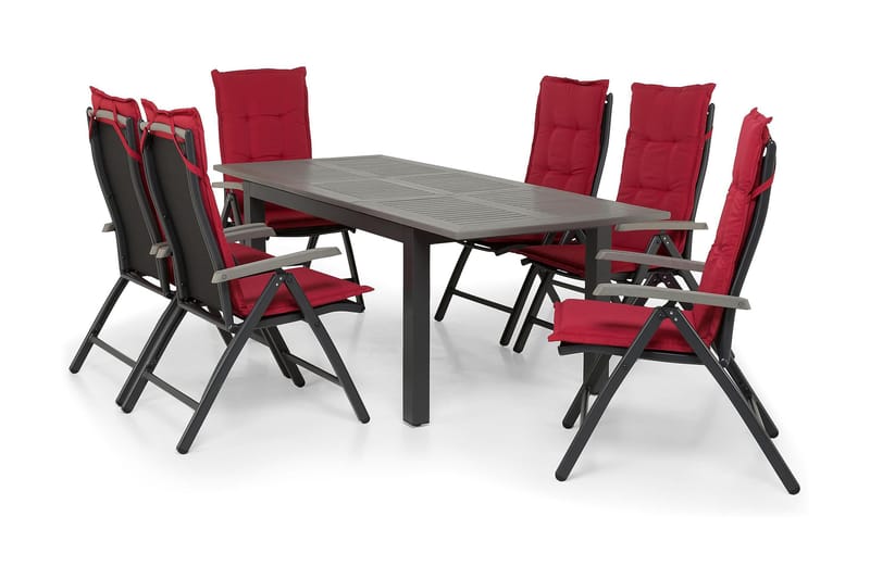 Monaco Havesæt 152-210 + 6 Positionsstole, Sort/Sort