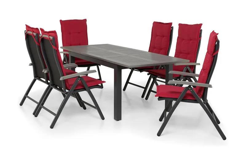 Monaco Havesæt 152-210 + 6 Positionsstole, Sort/Sort