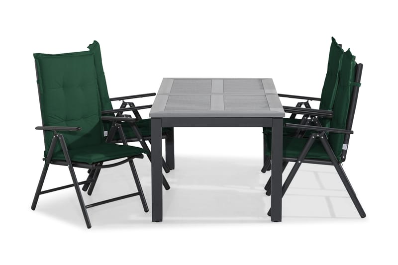 Monaco Havesæt 152-210x90 + 4 Maggie Positionsstol m. Hynde - Sort/Grøn - Havemøbler - Udendørsgruppe - Havesæt