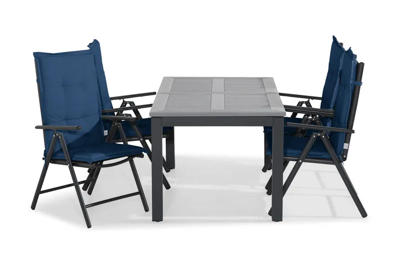 Monaco Havesæt 152-210x90 + 4 Maggie Positionsstol m. Hynde - Sort/Blå - Havemøbler - Udendørsgruppe - Havesæt