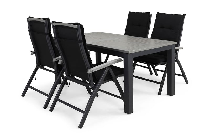 Monaco Havesæt 152-210x90 + 4 Monaco Positionsstol m. Hynde, Sort/Grå