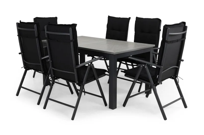 Monaco Havesæt 152-210x90 + 6 Maggie Positionsstol m. Hynde - Sort - Havemøbler - Udendørsgruppe - Havesæt