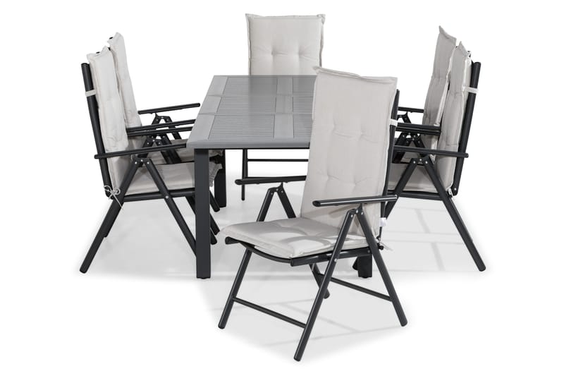 Monaco Havesæt 152-210x90 + 6 Maggie Positionsstol m. Hynde, Sort/Offwhite