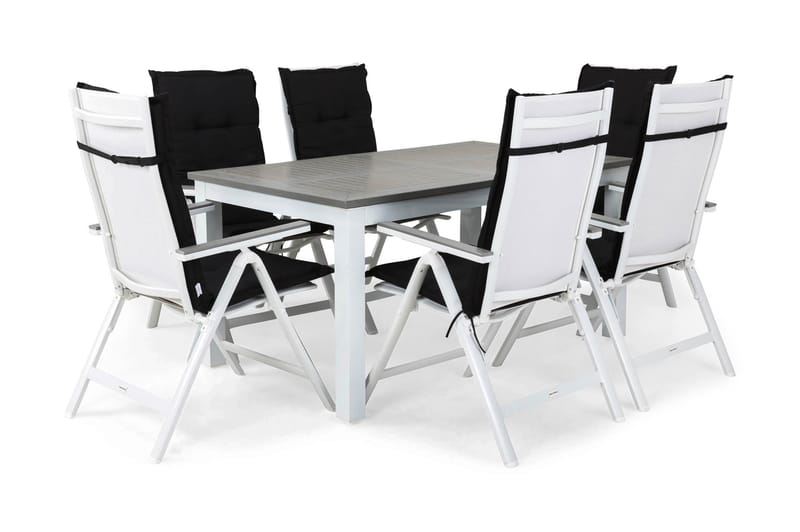 Monaco Havesæt 152-210x90+6 Monaco Light Positionsstol m. Hy - Hvid/Grå/Sort - Havemøbler - Udendørsgruppe - Havesæt