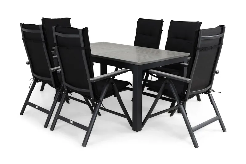 Monaco Havesæt 152-210x90+6 Monaco Light Positionsstol m. Hy, Sort/Grå