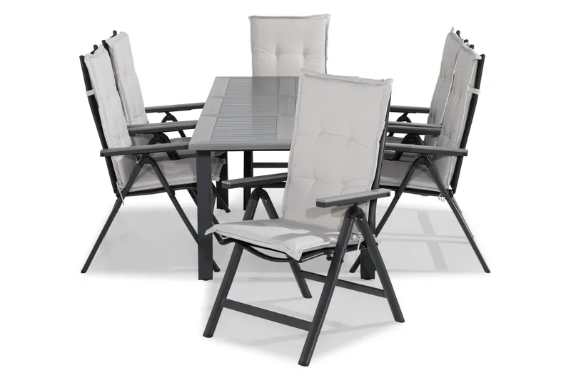 Monaco Havesæt 152-210x90+6 Monaco Light Positionsstol m. Hy, Sort/Grå/Offwhite