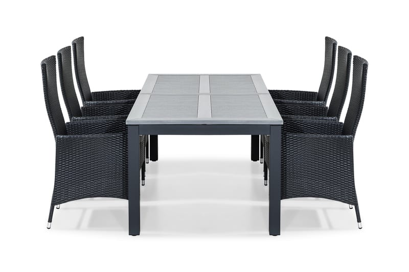 Monaco Havesæt 220-280x100 + 6 Jenny Lænestol Justerbar m Hy - Sort/Offwhite - Havemøbler - Udendørsgruppe - Havesæt