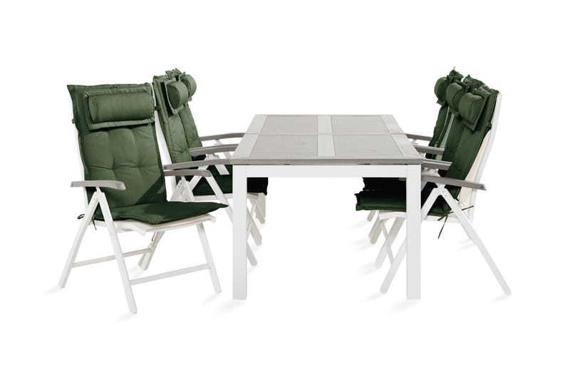 Monaco Spisebordssæt 100x220-280 + 6 position Stole med hynd - Hvid / Grøn - Havesæt