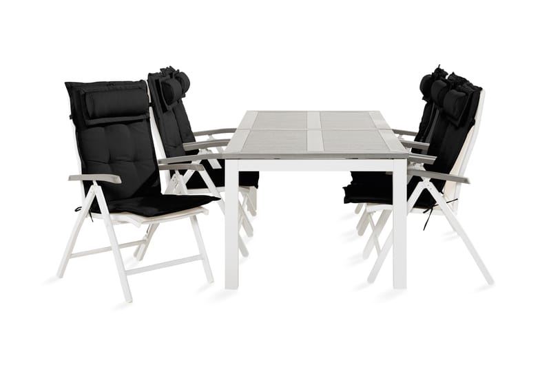 Monaco Spisebordssæt 100x220-280 + 6 position Stole med hynd - Hvid / Sort - Havemøbler - Udendørsgruppe - Havesæt