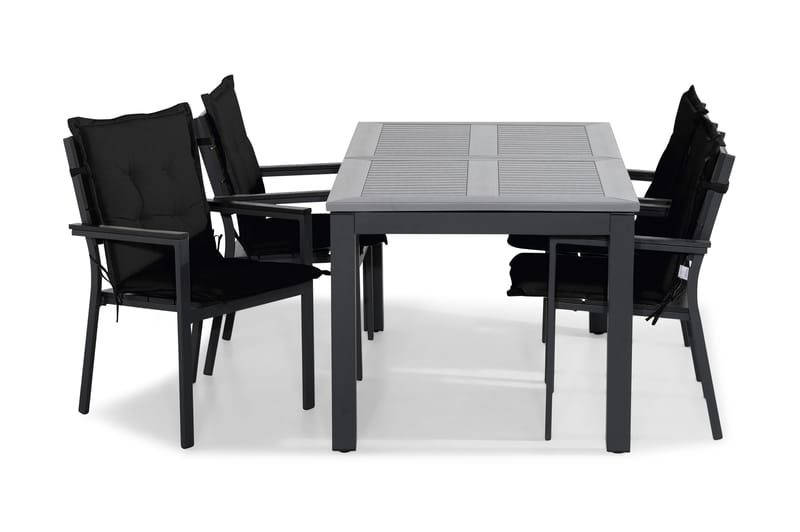 Monaco Spisebordssæt 152-210x90 + 4 Tunis Stabelstol m. Hynd, Sort