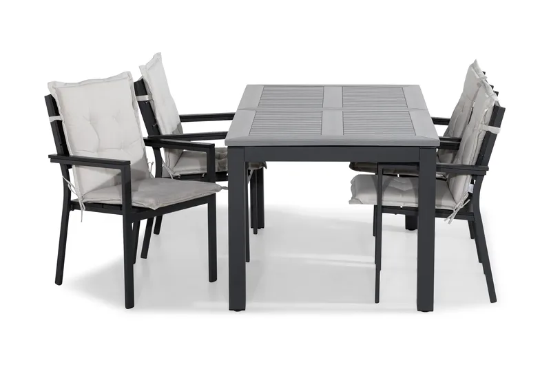 Monaco Spisebordssæt 152-210x90 + 4 Tunis Stabelstol m. Hynd - Sort/Offwhite - Havemøbler - Udendørsgruppe - Havesæt