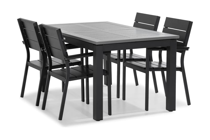 Monaco Spisebordssæt 152-210x90 + 4 Tunis Stabelstol, Sort