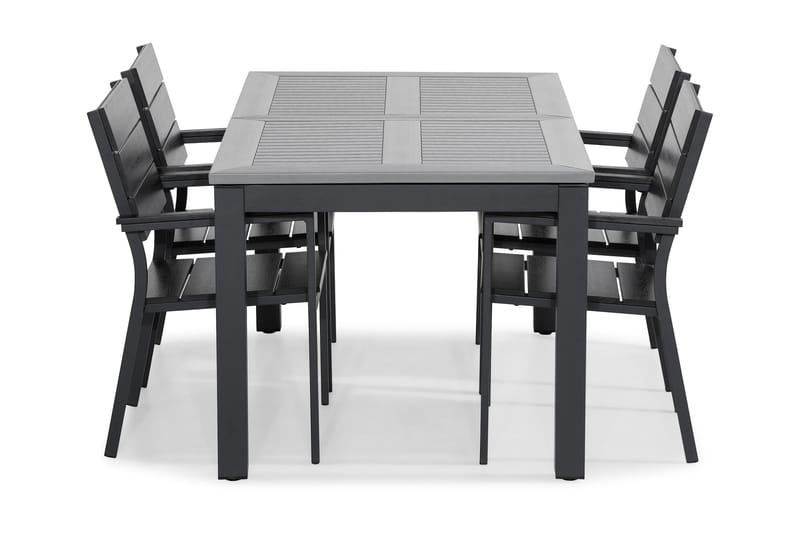 Monaco Spisebordssæt 152-210x90 + 4 Tunis Stabelstol - Sort - Havemøbler - Udendørsgruppe - Havesæt