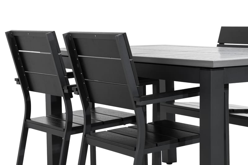 Monaco Spisebordssæt 152-210x90 + 4 Tunis Stabelstol - Sort - Havemøbler - Udendørsgruppe - Havesæt