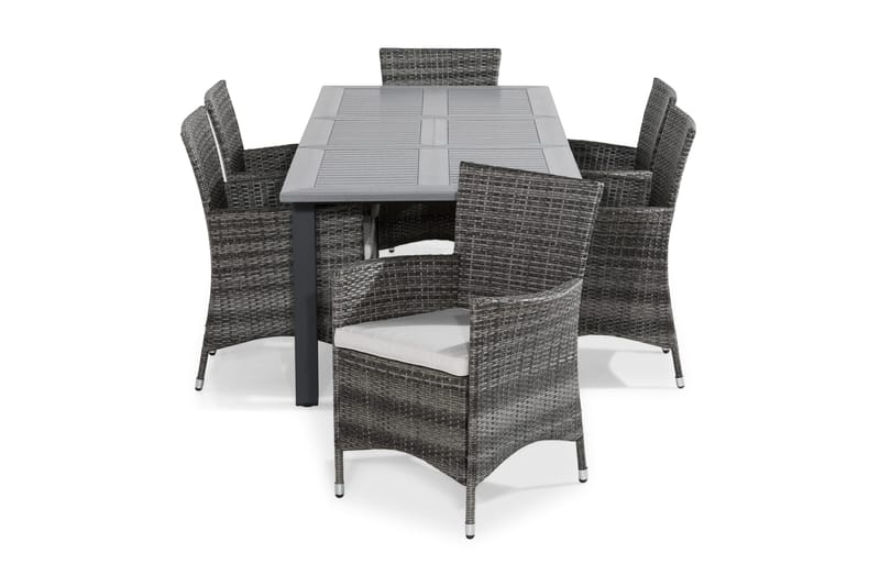 Monaco Spisebordssæt 152-210x90 + 6 Thor Lænestol m hynder, Grå / Sort