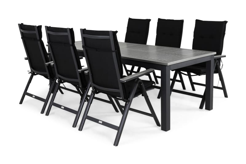 Monaco Spisebordssæt 220-280x100+6 Monaco Light Stol m. Hynd - Sort/Grå - Havemøbler - Udendørsgruppe - Havesæt