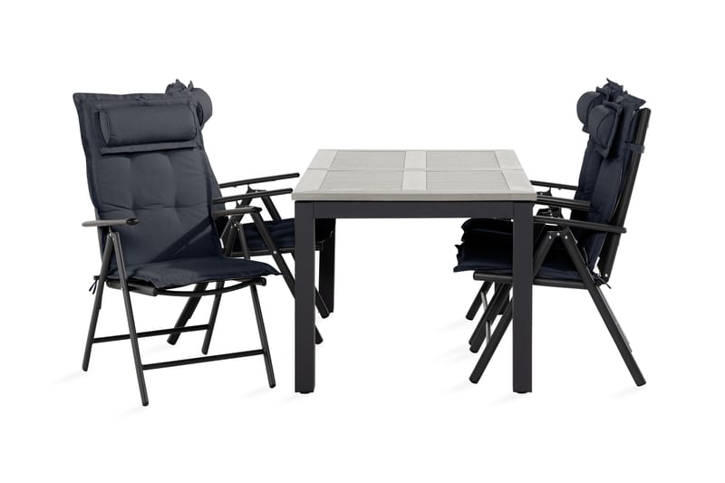 Monaco spisebordssæt 90x152-210 + 4 Maggie stole med hynder - Sort / grå - Havesæt