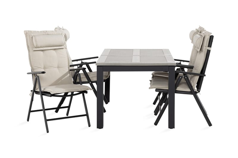 Monaco spisebordssæt 90x152-210 + 4 Maggie stole med hynder, Sort / Offwhite