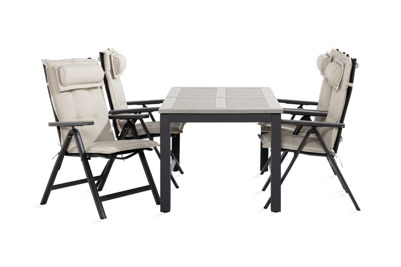 Monaco spisebordssæt 90x152-210 + 4 Monaco lysestol med hynd, Sort / Grå / Offwhite