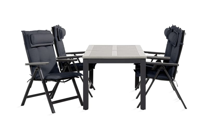 Monaco spisebordssæt 90x152-210 + 4 Monaco lysestol med hynd, Sort / grå