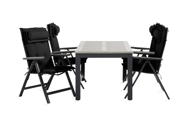 Monaco spisebordssæt 90x152-210 + 4 Monaco lysestol med hynd, Sort / grå