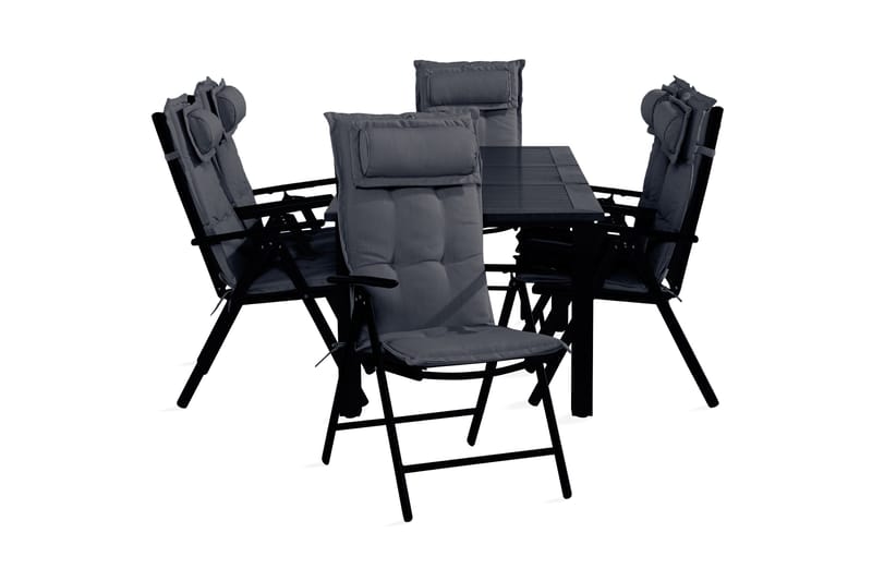 Monaco spisebordssæt 90x152-210 + 6 Maggie stole med hynder - Sort / grå - Havemøbler - Udendørsgruppe - Havesæt