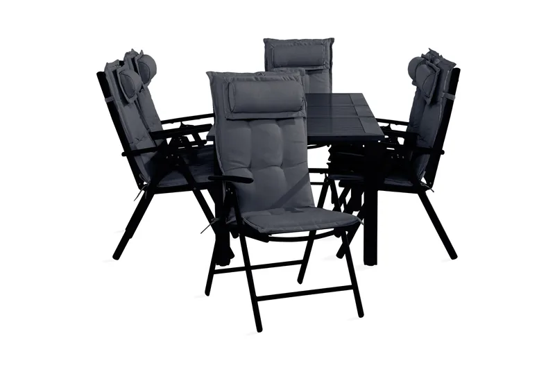 Monaco spisebordssæt 90x152-210 + 6 Maggie stole med hynder - Sort / grå - Havemøbler - Udendørsgruppe - Havesæt