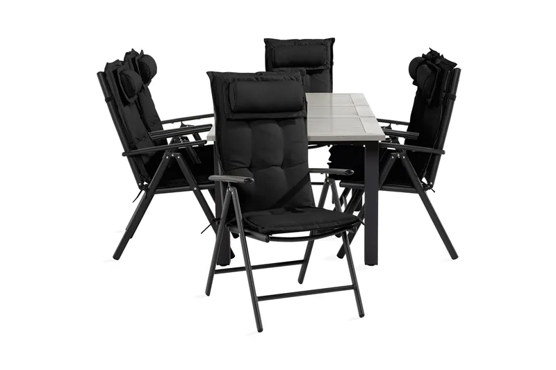 Monaco spisebordssæt 90x152-210 + 6 Maggie stole med hynder, Sort