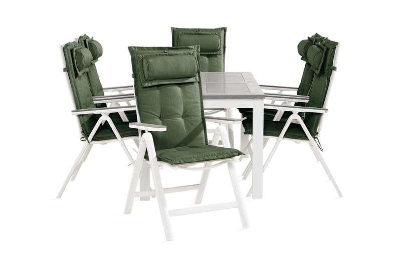 Monaco spisebordssæt 90x152-210 + 6 Monaco lysestol med hynd - Hvid / grå / grøn - Havesæt