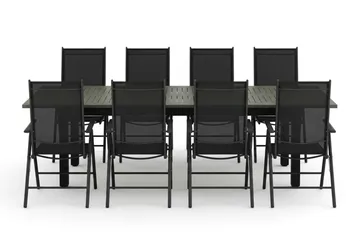 Monaco udendørs spisegruppe, udtrækkelig 210/310x90 med 8 Maggie positionsstole - Sort/Grå - Havemøbler - Udendørsgruppe - Havesæt