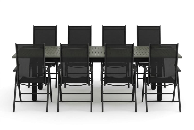Monaco udendørs spisegruppe, udtrækkelig 210/310x90 med 8 Maggie positionsstole - Sort/Grå - Havemøbler - Udendørsgruppe - Havesæt