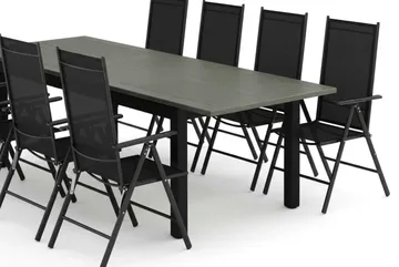 Monaco udendørs spisegruppe, udtrækkelig 210/310x90 med 8 Maggie positionsstole - Sort/Grå - Havemøbler - Udendørsgruppe - Havesæt