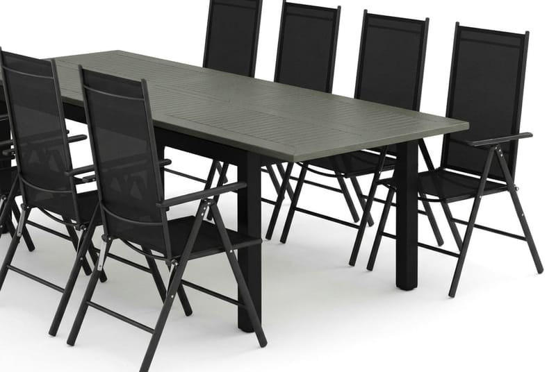 Monaco udendørs spisegruppe, udtrækkelig 210/310x90 med 8 Maggie positionsstole - Sort/Grå - Havemøbler - Udendørsgruppe - Havesæt