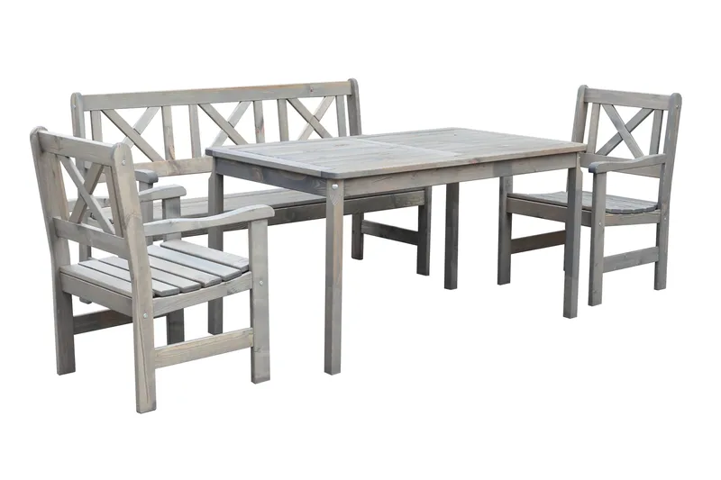 Olivo Spisebordssæt + 2 Stole + Bænk, Grå