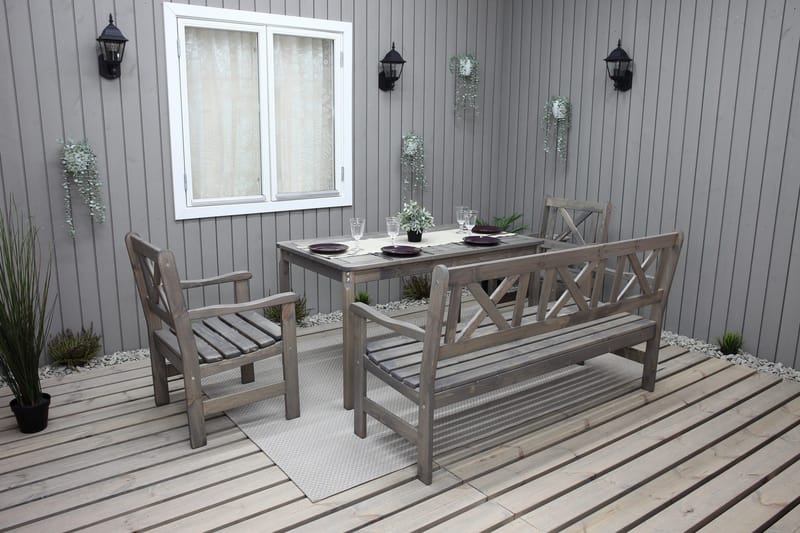 Olivo Spisebordssæt + 2 Stole + Bænk - Grå - Havemøbler - Udendørsgruppe - Havesæt