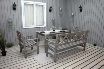 Olivo Spisebordssæt + 2 Stole + Bænk - Grå - Havemøbler - Udendørsgruppe - Havesæt