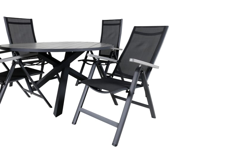 Parma Spisebordssæt Ø140cm + 4 Albany Positionsstolee - Sort/Grå - Havemøbler - Udendørsgruppe - Havesæt