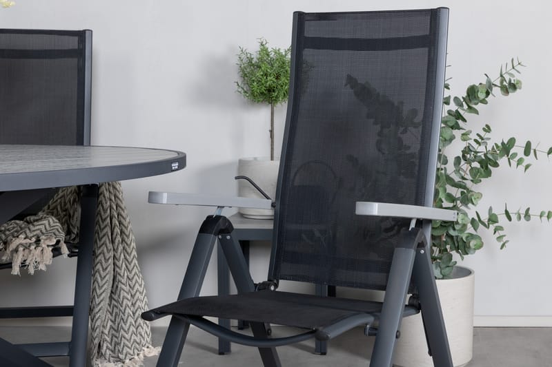 Parma Spisebordssæt Ø140cm + 4 Albany Positionsstolee - Sort/Grå - Havemøbler - Udendørsgruppe - Havesæt