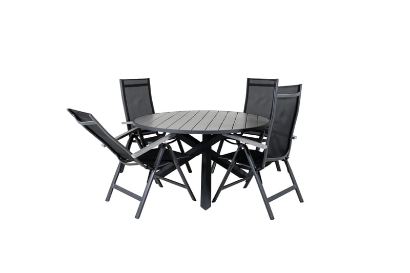 Parma Spisebordssæt Ø140cm + 4 Albany Positionsstolee - Sort/Grå - Havemøbler - Udendørsgruppe - Havesæt