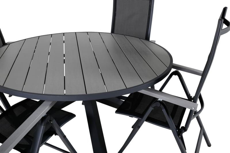 Parma Spisebordssæt Ø140cm + 4 Albany Positionsstolee - Sort/Grå - Havemøbler - Udendørsgruppe - Havesæt