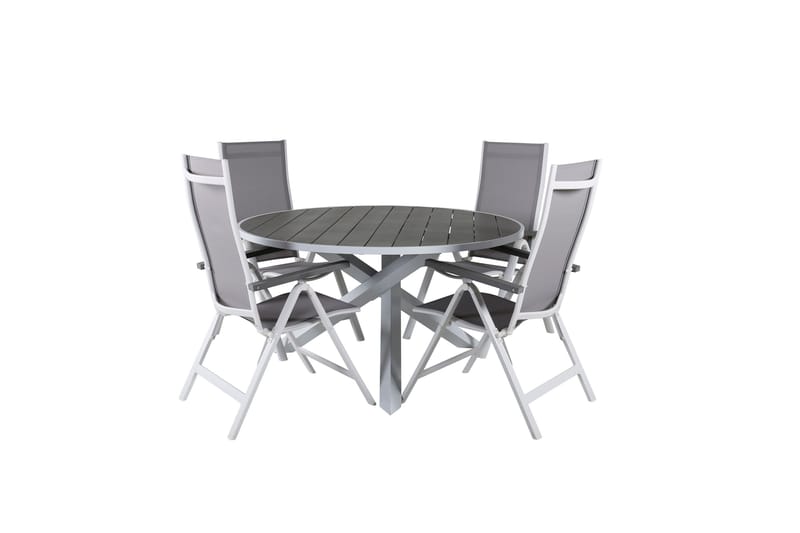 Parma Spisebordssæt Ø140cm + 4 Albany Positionsstolee, Brun/Hvid