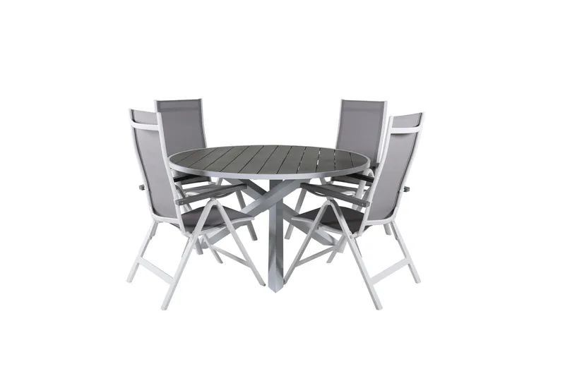 Parma Spisebordssæt Ø140cm + 4 Albany Positionsstolee, Brun/Hvid