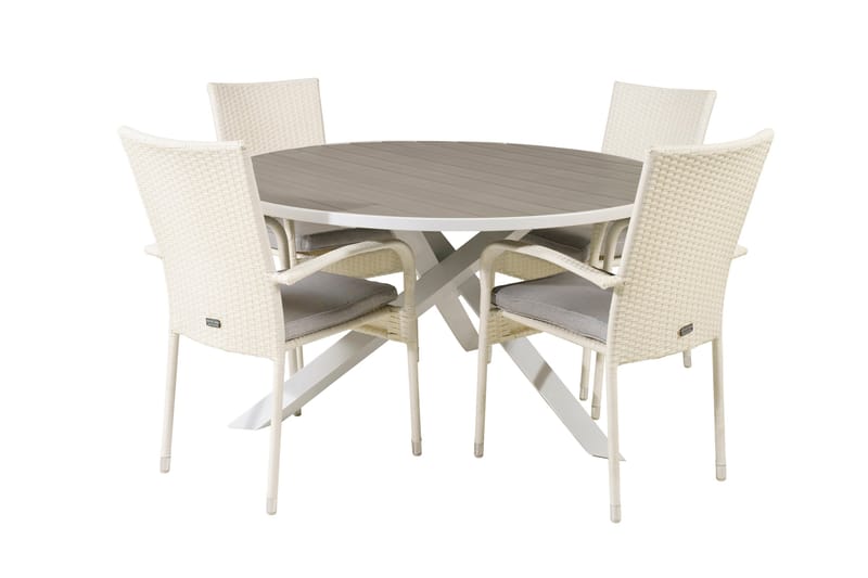 Parma Spisebordssæt Ø140cm + 4 Anna Armstole, Hvid